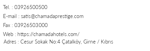 Chamada Prestige Hotel & Spa telefon numaralar, faks, e-mail, posta adresi ve iletiim bilgileri